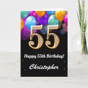 Carte 55e anniversaire Ballons noirs et dorés