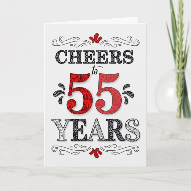 Carte 55e anniversaire Cheers en Motif noir blanc rouge (Devant)