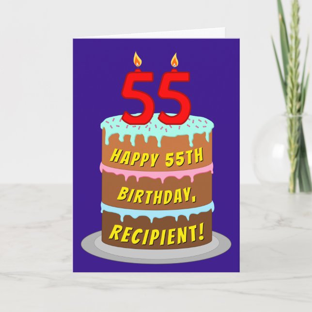 Carte 55e anniversaire : Fun Cake and Candles + Nom pers (Devant)