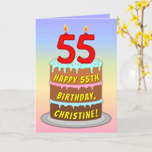 Carte 55e anniversaire — Fun Cake & Candles, avec nom pe