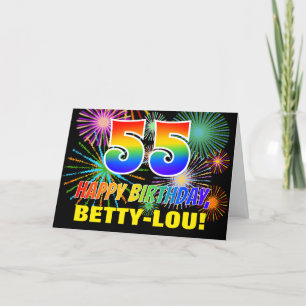 Carte 55e anniversaire : Gras, Amusant, Feu d'artifice, 