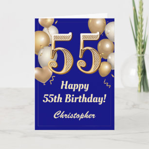 Carte 55e anniversaire Marine Bleu et Ballons d'or Confe