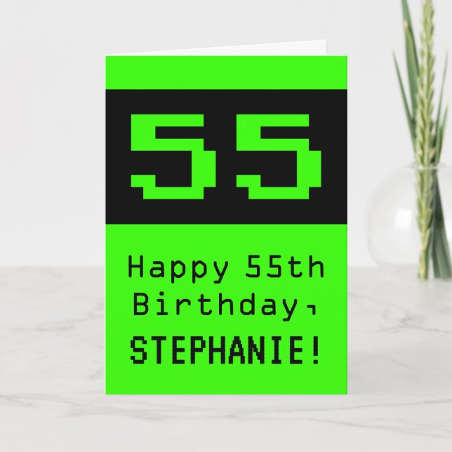 Carte 55e anniversaire : Nerdy / Geeky Style "55" et nom (Devant)