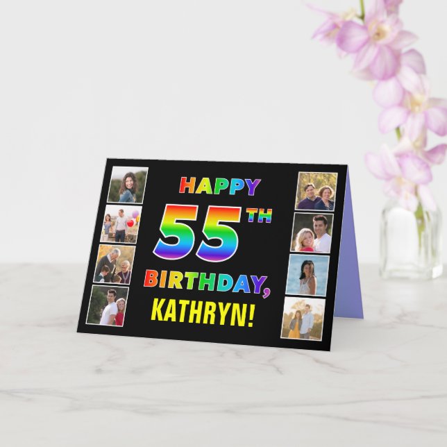 Carte 55e anniversaire : Rainbow Text, Custom Photos & N (Orchidée)