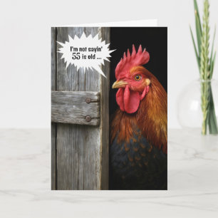 Carte 55e Anniversaire Rooster Peeking Autour De La Port