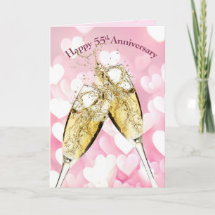 Carte 55e anniversaire Toast de Champagne sur les coeurs