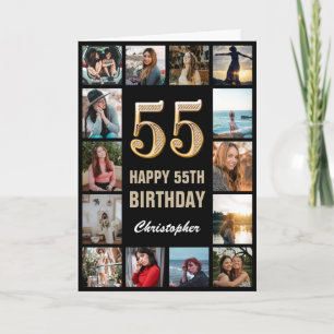 Carte 55e Joyeux Anniversaire Black and Gold Photo Colla