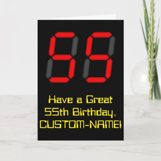 Carte 55ème anniversaire : Rouge Digital Clock Style "55 (Devant)