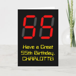 Carte 55ème anniversaire : Rouge Digital Clock Style "55