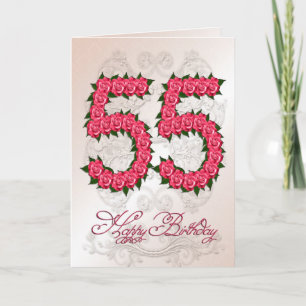 Carte 55th birthday card with roses and leaves