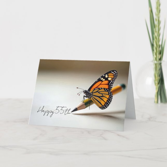 Carte 55th Birthday Monarch Butterfly On a Pencil (Devant)