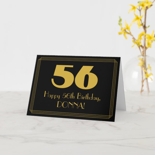 Carte 56e anniversaire : Art Déco Inspiré Look "56" & No (Fleur jaune)