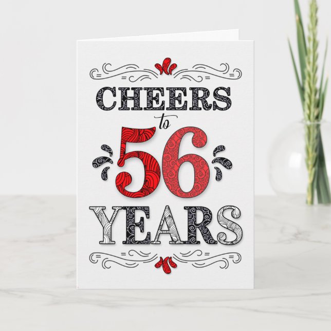 Carte 56e anniversaire Cheers en Motif noir blanc rouge (Devant)