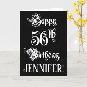 Carte 56e anniversaire : fantaisie, élégant script + Nom