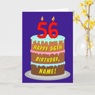 Carte 56e anniversaire : Fun Cake and Candles + Nom pers