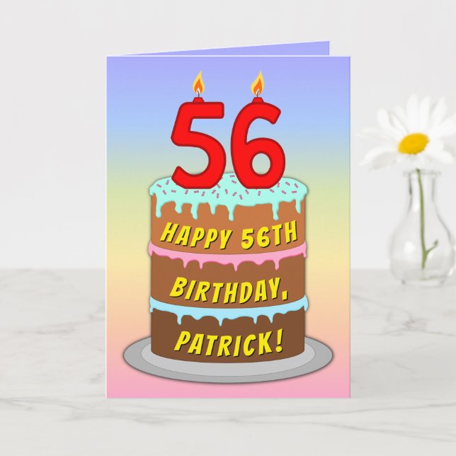 Carte 56e anniversaire — Fun Cake & Candles, avec nom pe (Petite plante)