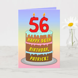 Carte 56e anniversaire — Fun Cake & Candles, avec nom pe