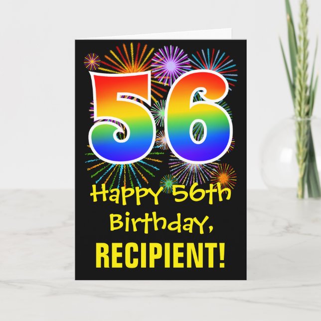 Carte 56e anniversaire : Fun Fireworks Motif + Rainbow 5 (Devant)