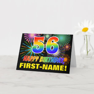 Carte 56e anniversaire : Gras, Amusants, Feu d'artifice,