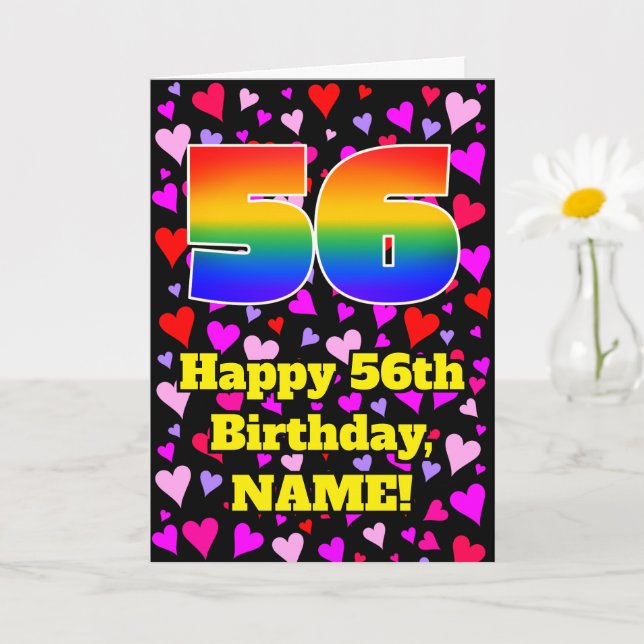 Carte 56e Anniversaire : Motif de cœurs aimants, Arc-en- (Petite plante)