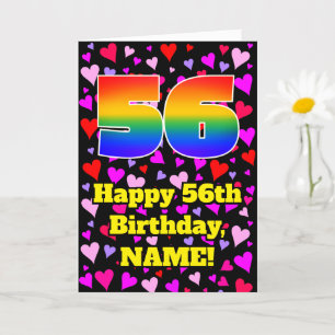 Carte 56e Anniversaire : Motif de cœurs aimants, Arc-en-