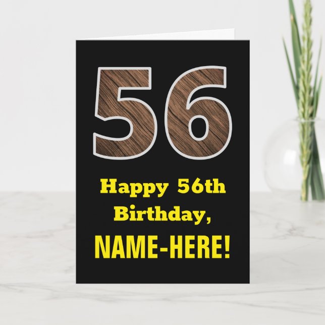Carte 56e anniversaire : Nom, Motif Faux Wood Grain "56" (Devant)