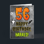 Carte 56e Birthday: Eerie Halloween Theme   Custom Nom<br><div class="desc">The front of this scary and spooky Hallowe’en themed birthday greeting card design objets a large number "56" and the message "HAPPY BIRTHDAY, " plus an editable name. Donc, There are depicommunied of a bat and a ghost on the front. The inside fean editable birthday greeting message, or could perhaps...</div>