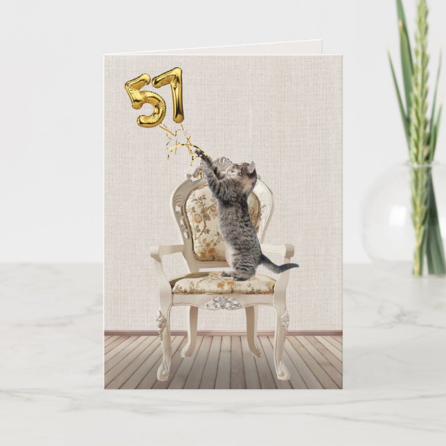 Carte 57e anniversaire Ballons et Tabby Cat (Devant)
