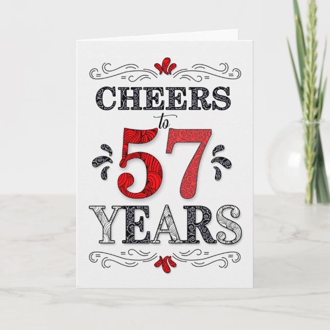 Carte 57e anniversaire Cheers en Motif noir blanc rouge (Devant)