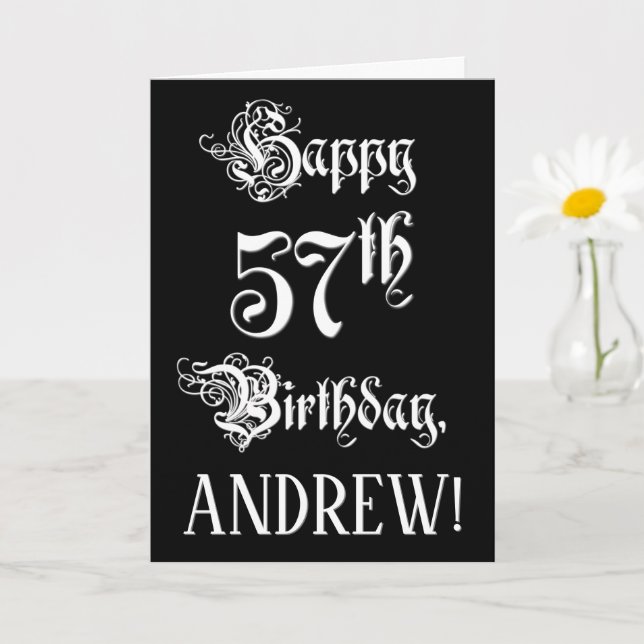 Carte 57e anniversaire : Fancy, Elegant Script + Nom per (Petite plante)