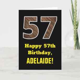 Carte 57e anniversaire : Nom, Motif Faux Wood Grain "57"