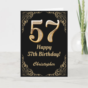 Carte 57e anniversaire Parties scintillant noir et or ca