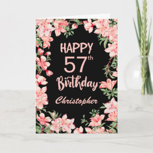 Carte 57e anniversaire Peach rose aquarelle Floral Noir