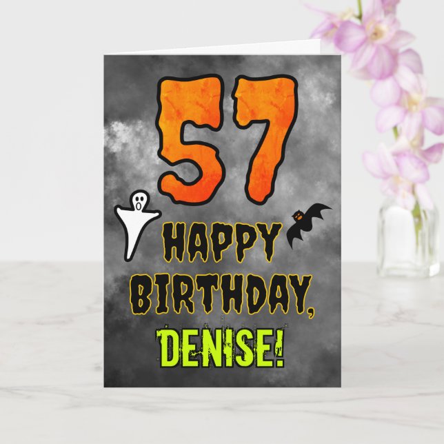 Carte 57e Birthday: Eerie Halloween Theme + Custom Nom (Orchidée)