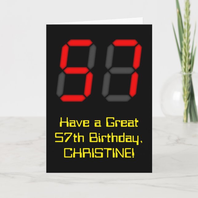 Carte 57ème anniversaire : Rouge Digital Clock Style "57 (Devant)