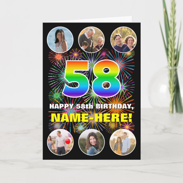 Carte 58e anniversaire : Arc en ciel amusant #, Nom pers (Devant)