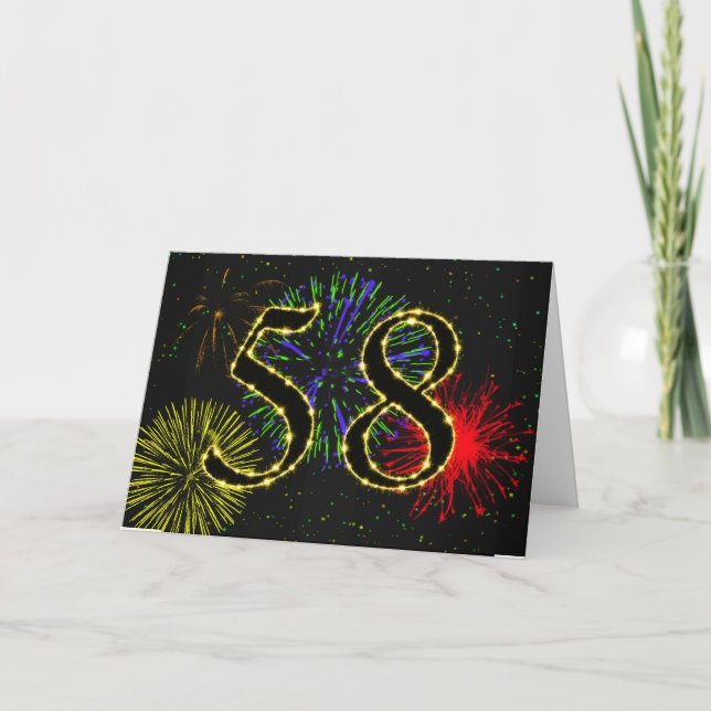 Carte 58e anniversaire avec feu d'artifice (Devant)