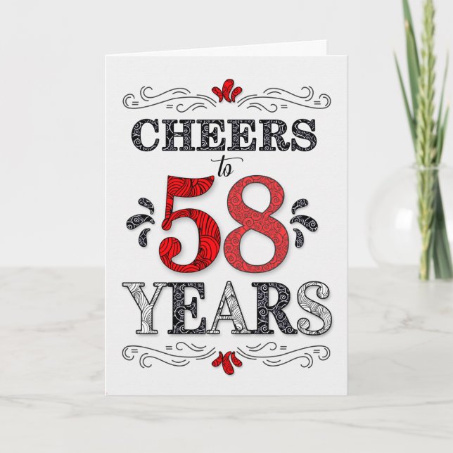 Carte 58e anniversaire Cheers en Motif noir blanc rouge (Devant)