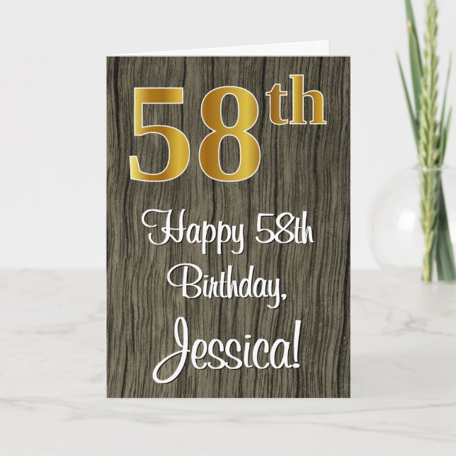 Carte 58e anniversaire : Elégant Faux Gold Look #, Faux  (Devant)