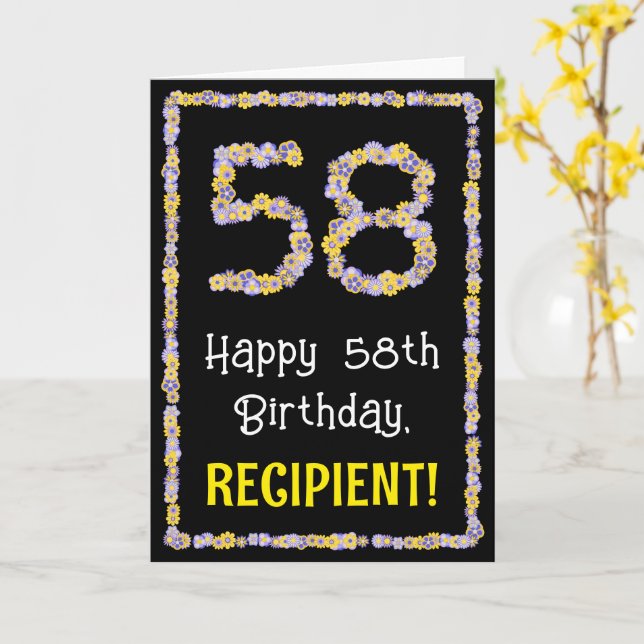 Carte 58e anniversaire : Floral Flowers Numéro, Nom pers (Fleur jaune)
