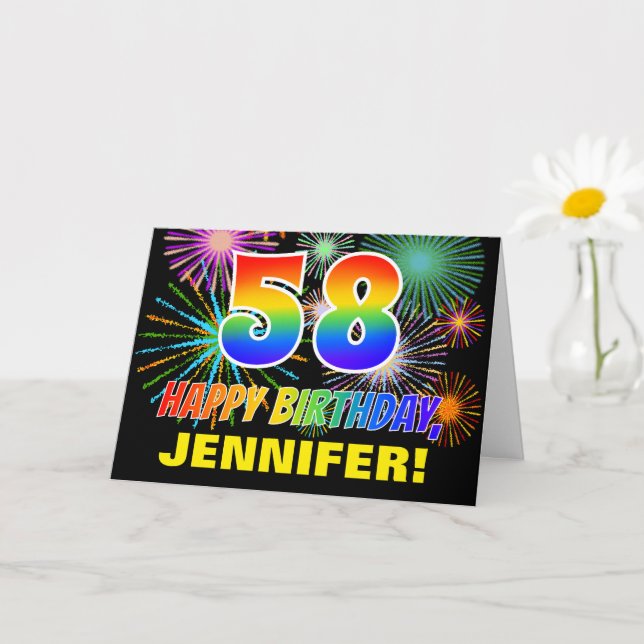 Carte 58e anniversaire : Gras, Amusants, Feu d'artifice, (Petite plante)