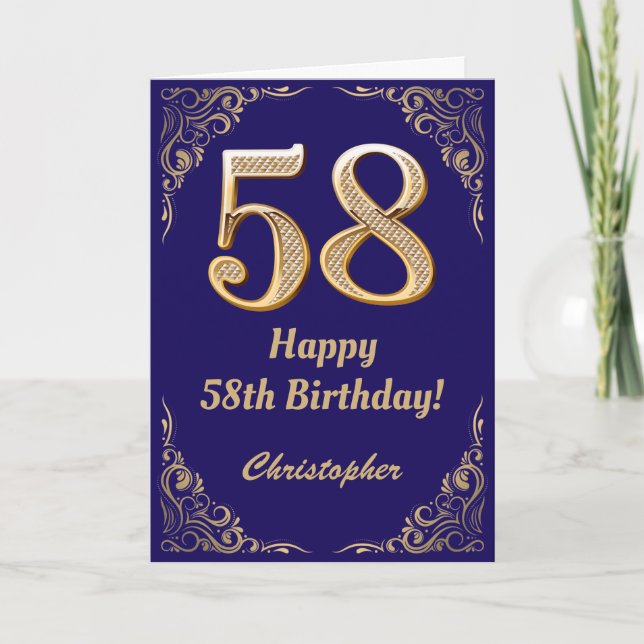 Carte 58e anniversaire Marine Parties scintillant bleu e (Devant)