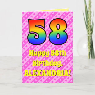 Carte 58e anniversaire : Pink Stripes & Hearts, Arc en c