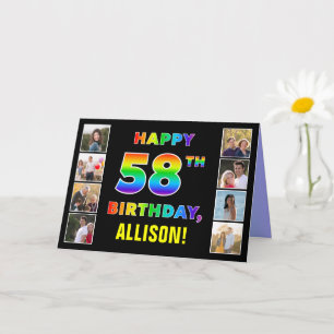 Carte 58e anniversaire : Rainbow Text, Custom Photos & N