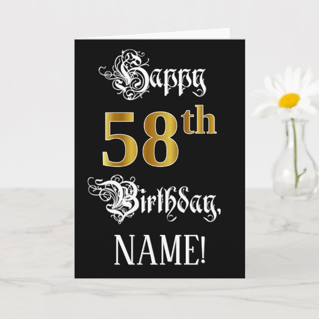 Carte 58e anniversaire — Script fantaisie; look or Faux; (Petite plante)