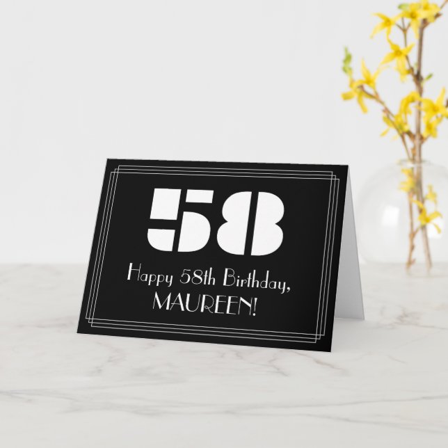 Carte 58e Anniversaire : Vue inspirée d'Art déco "58" &  (Fleur jaune)