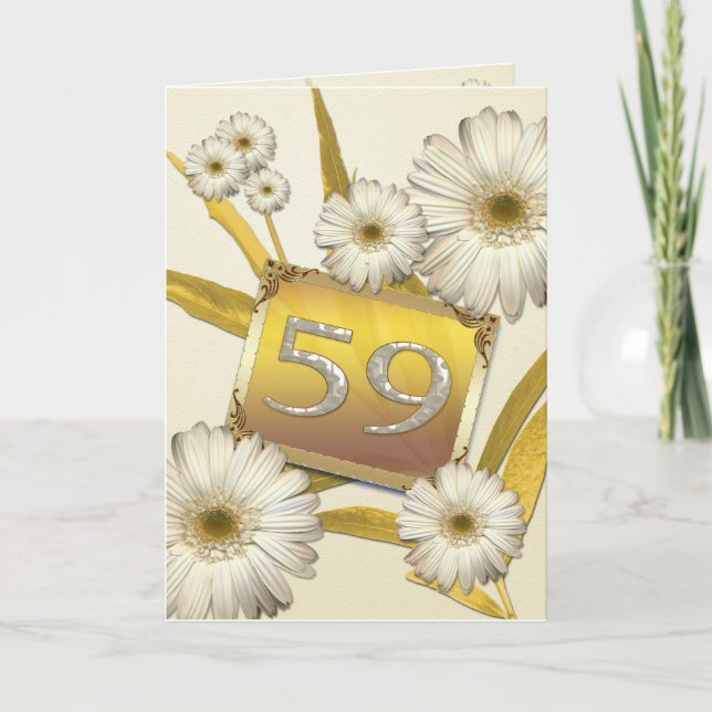 Carte 59e anniversaire avec marguerites. (Devant)