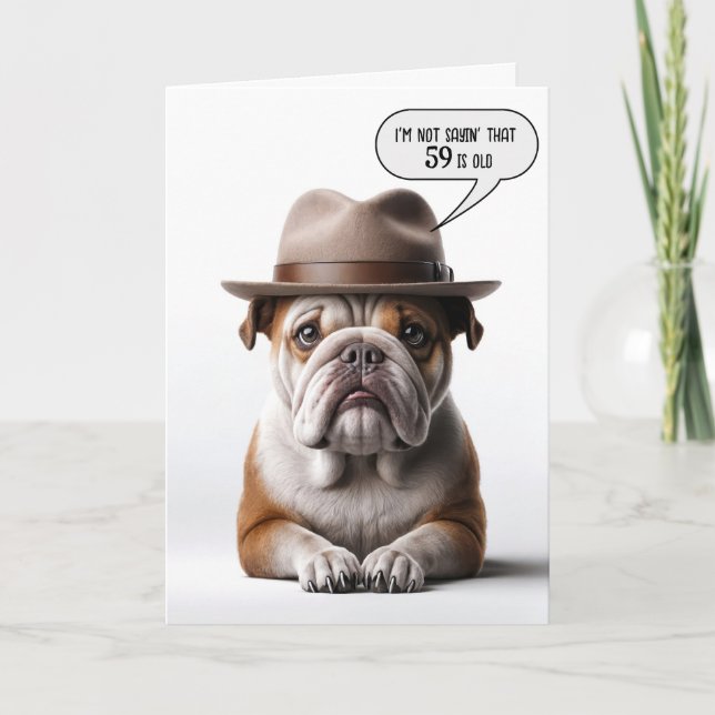 Carte 59e anniversaire Bulldog avec Fedora (Devant)