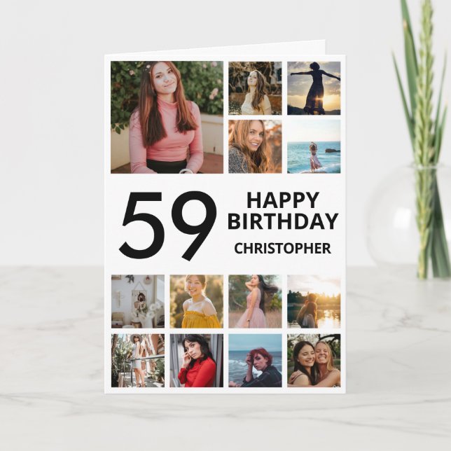 Carte 59e anniversaire Collage photo 13 photos noir blan (Devant)