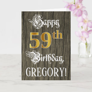 Carte 59e anniversaire : Faux Gold Look + Faux Wood Moti